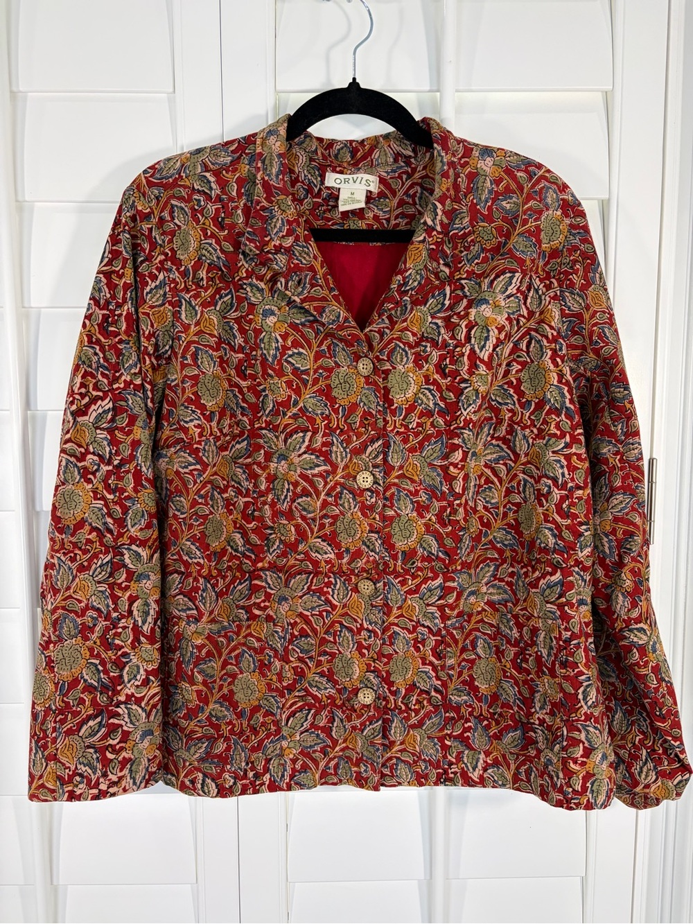 Vintage Orvis Red Floral Button-Front Blazer Jacket (M) - Picture 1 of 5